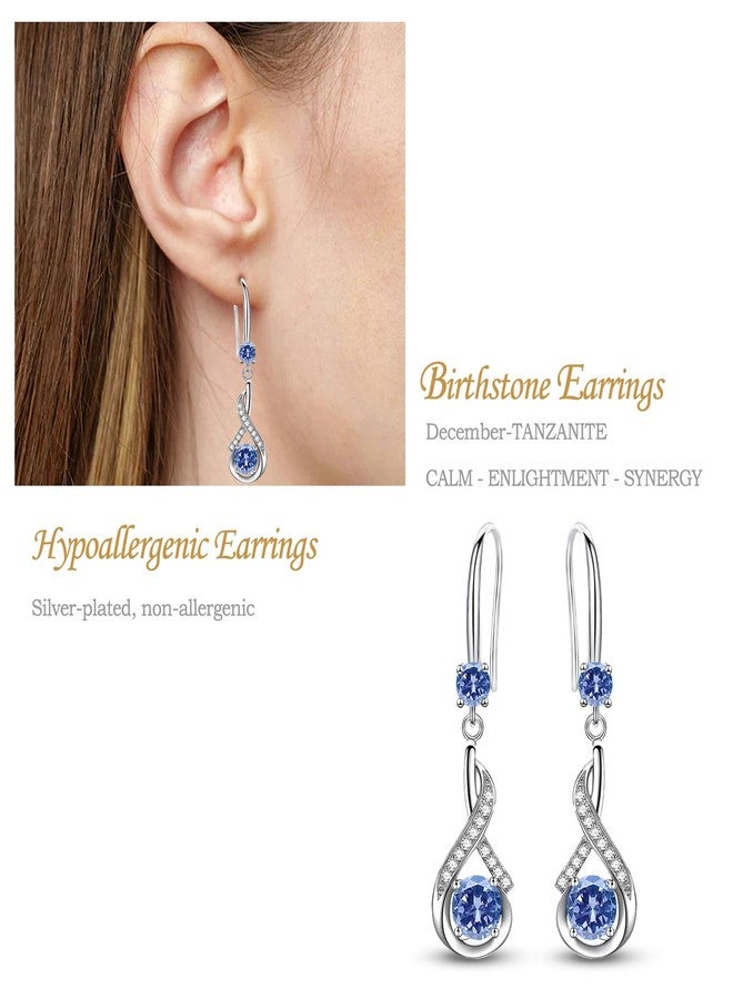 HEEYA Birthstone Dangle Drop Earrings for Women,Dangle Earrings with Cubic Zirconia,Blue Gemstone Silver Earring,Birthstone Jewelry,December Birthday Valentine Christmas Gifts for Wife Daughter Sister - Image 4